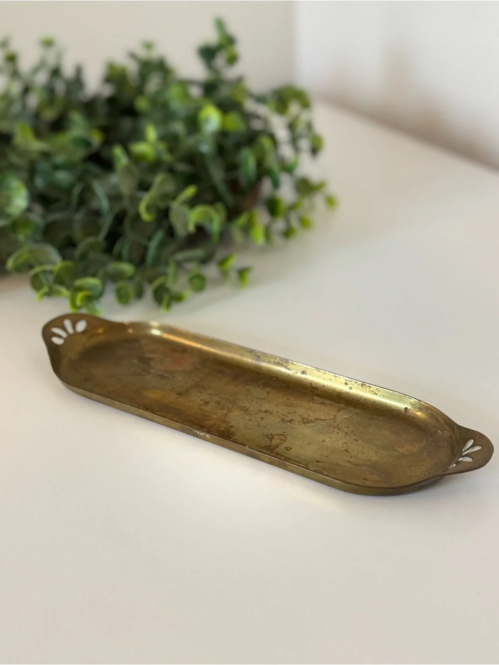 Brass Decorative Tray with Cutout Handles - Rustic Brass Finish